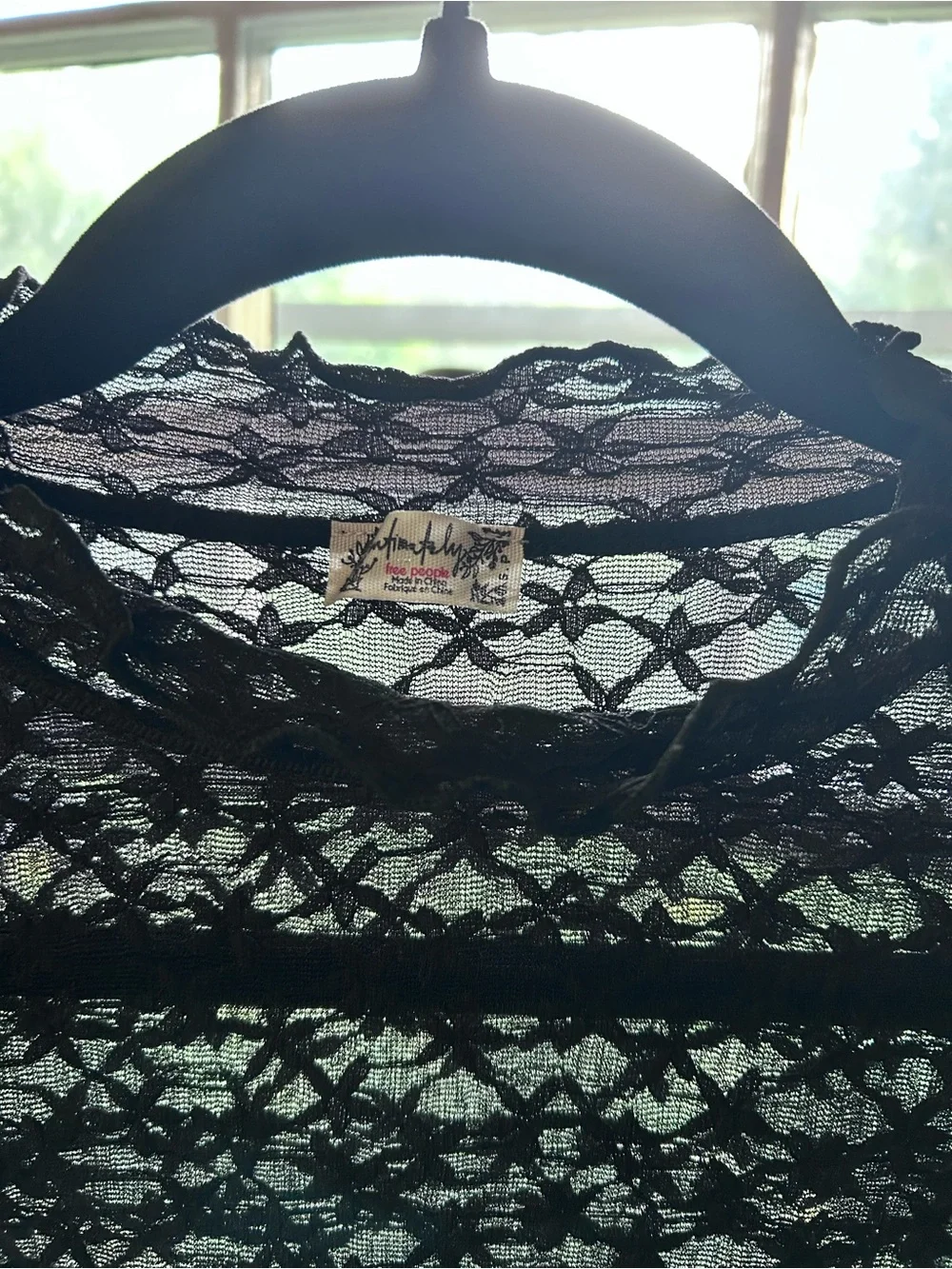 Free People Black Lace-Panel Long Sleeve Tee